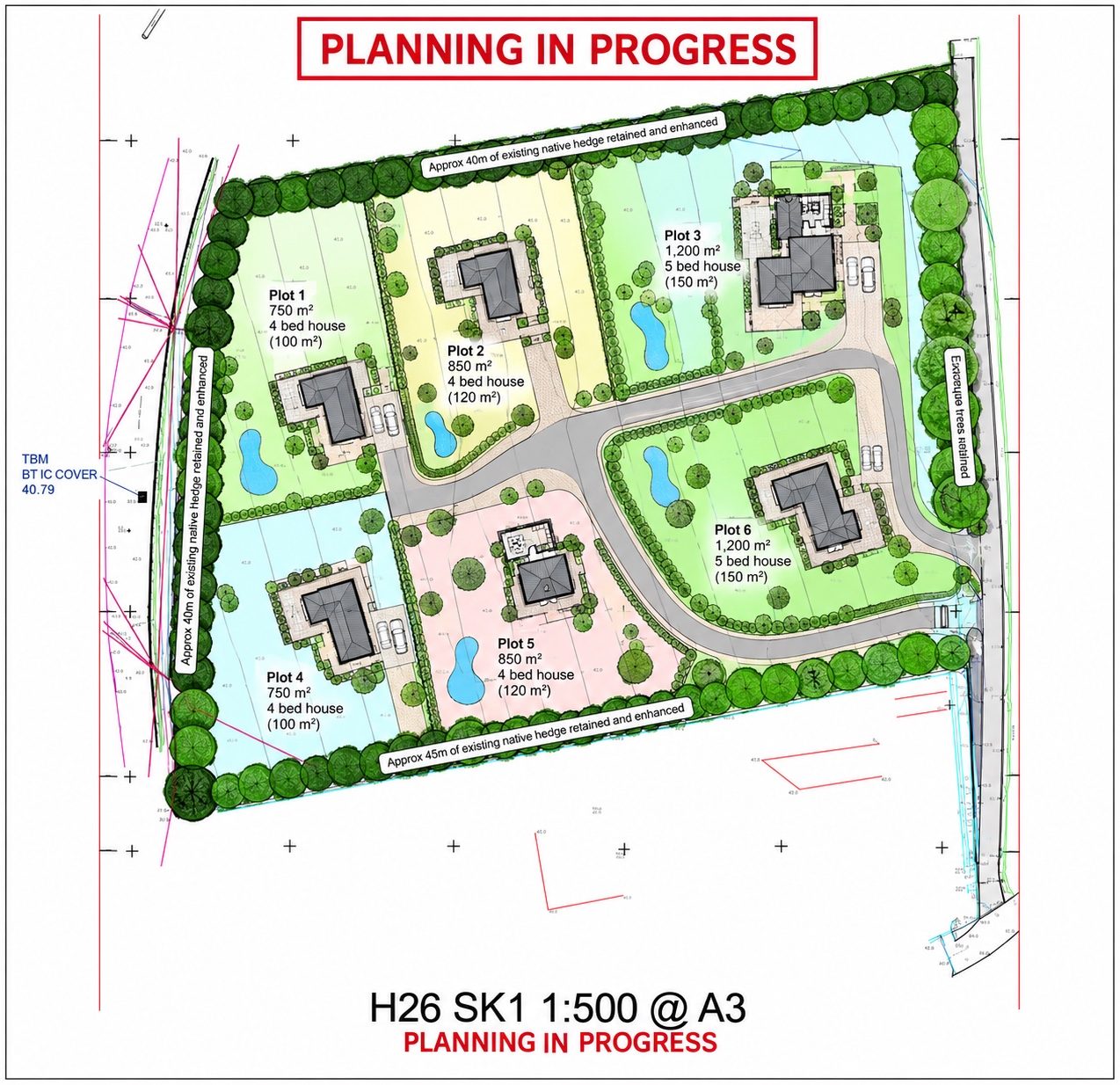 Illustrative proposed six-home layout, subject to planning permission